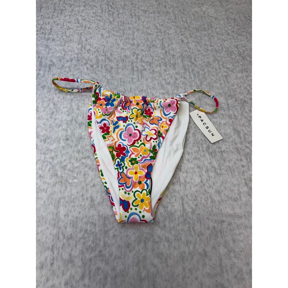 PacSun Eco Women Multi Color Floral Textured High Cut Bikini Bottom Size Large